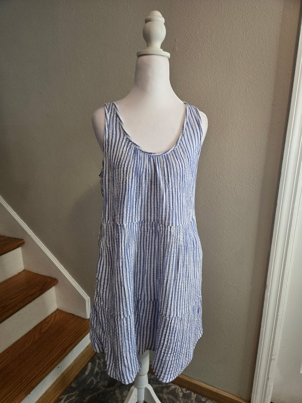 Universal Thread Light Blue Striped Round Neck Mini Dress Size Womens Medium